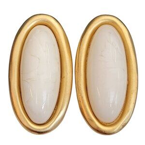 Givenchy Matte Gold Tone Faux Marbled Stone Oval Clip-On Earrings, Signed M599